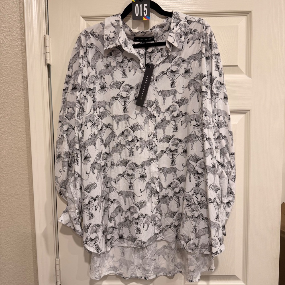 #15 Jane + Delancey Button Down animal print Sz.3X NWT Leopard Roll Tab Shirt